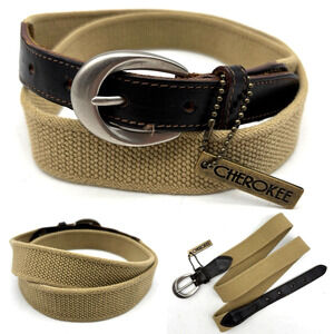 Vintage 90s Cherokee 6160074 Beige Cotton Stretch Belt Unisex XL 36-40" USA Made